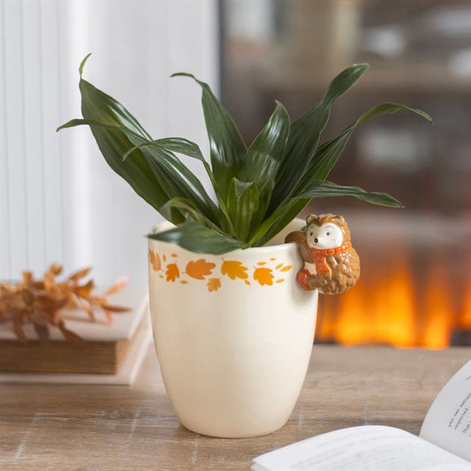 Autumn Ceramic Plant Pot With Hedgehog