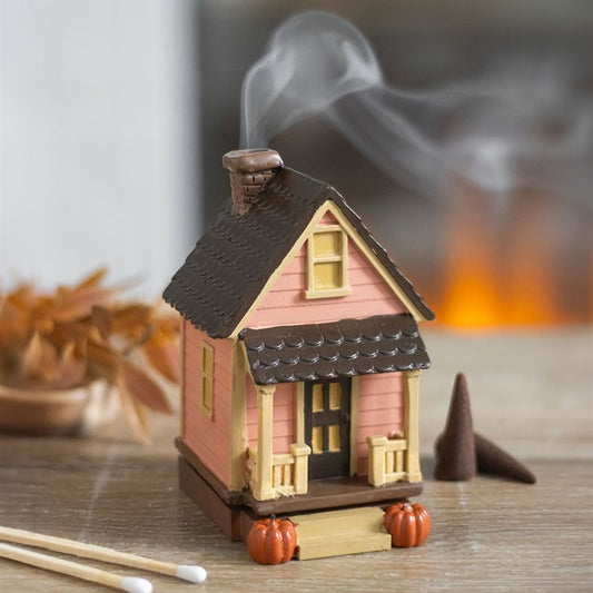 Pink House with Pumpkins Incense Cone Burner