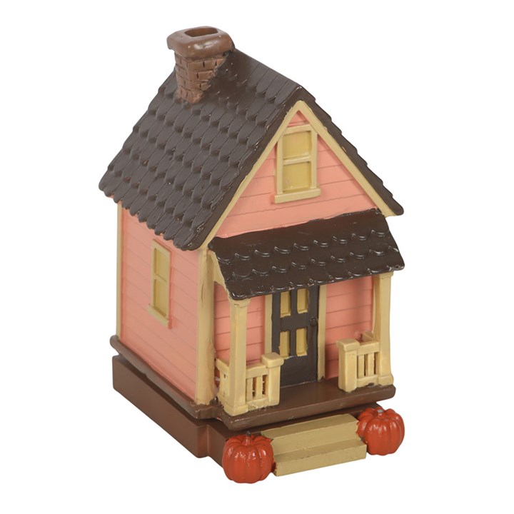 Pink House with Pumpkins Incense Cone Burner