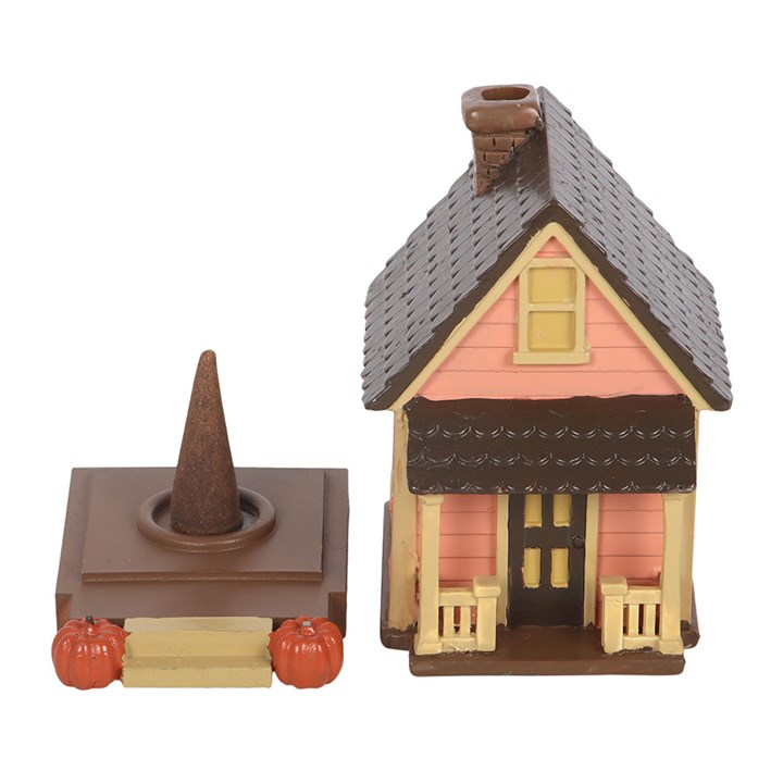 Pink House with Pumpkins Incense Cone Burner