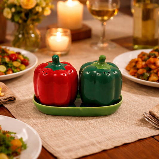 Red & Green Bell Pepper Ceramic Salt & Pepper Shakers