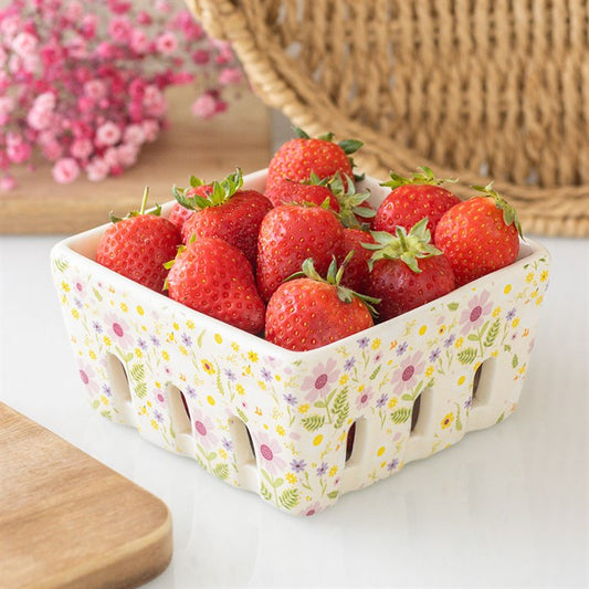 Floral Print Ceramic Berry Basket