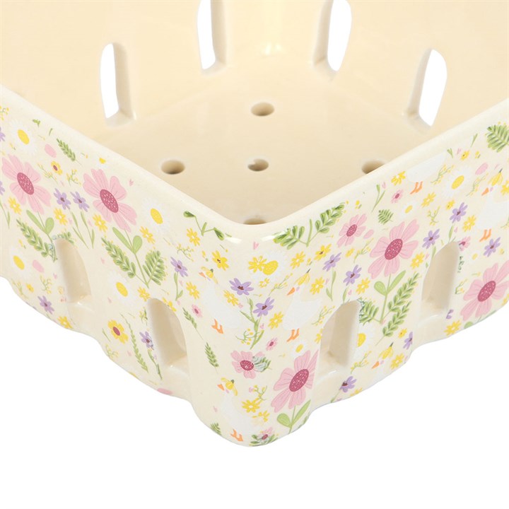 Floral Print Ceramic Berry Basket