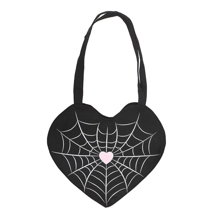 Black Spiderweb Heart Satin Tote Bag