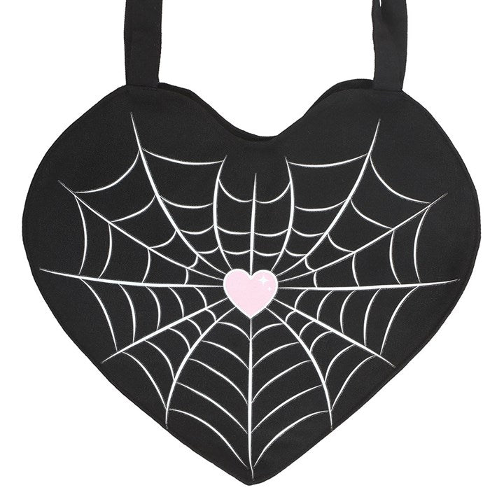Black Spiderweb Heart Satin Tote Bag