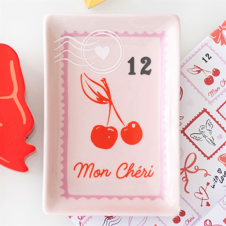 Pink Cherry Postage Stamp Trinket Dish