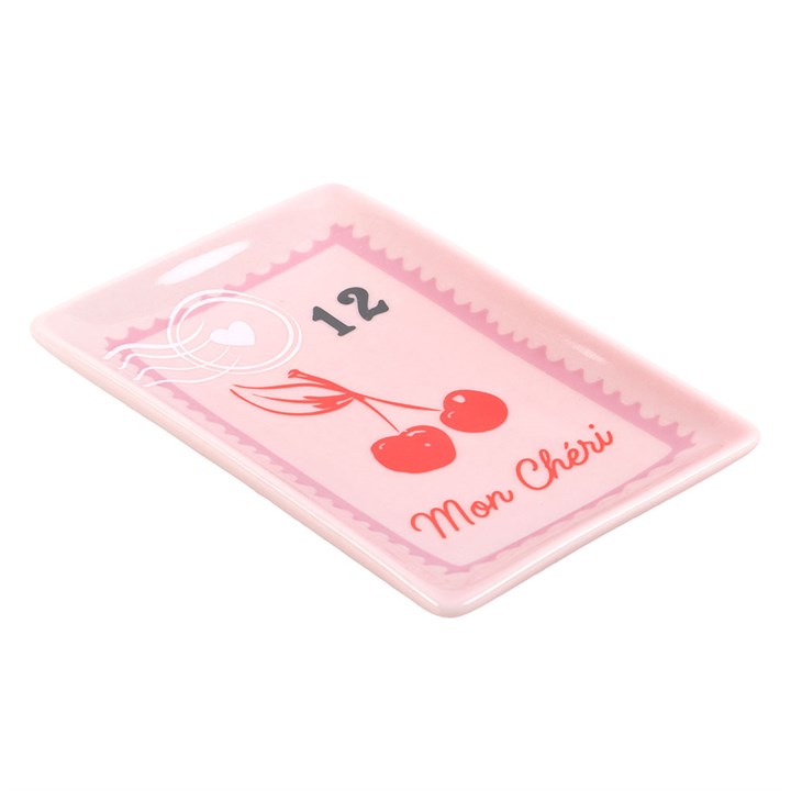 Pink Cherry Postage Stamp Trinket Dish