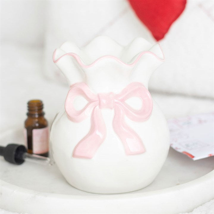 White & Pink Bow Ceramic Wax Warmer