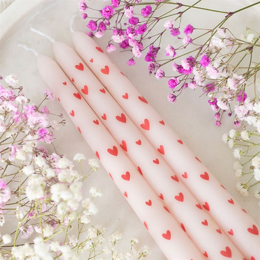 Set of 3 Love Heart Taper Candles