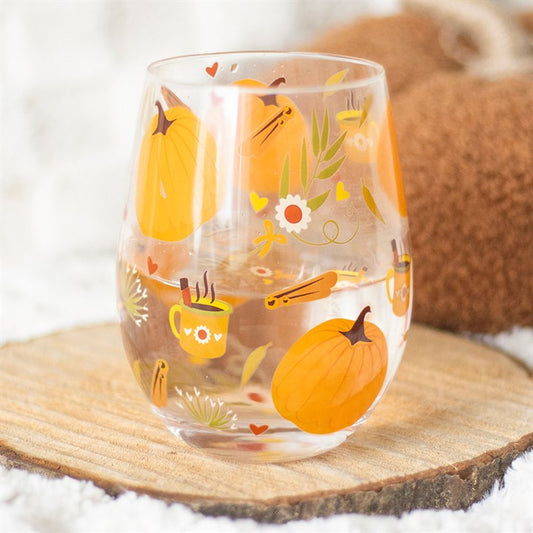 CLEARANCE Autumn Days Pumpkin Print Stemless Glass Tumbler
