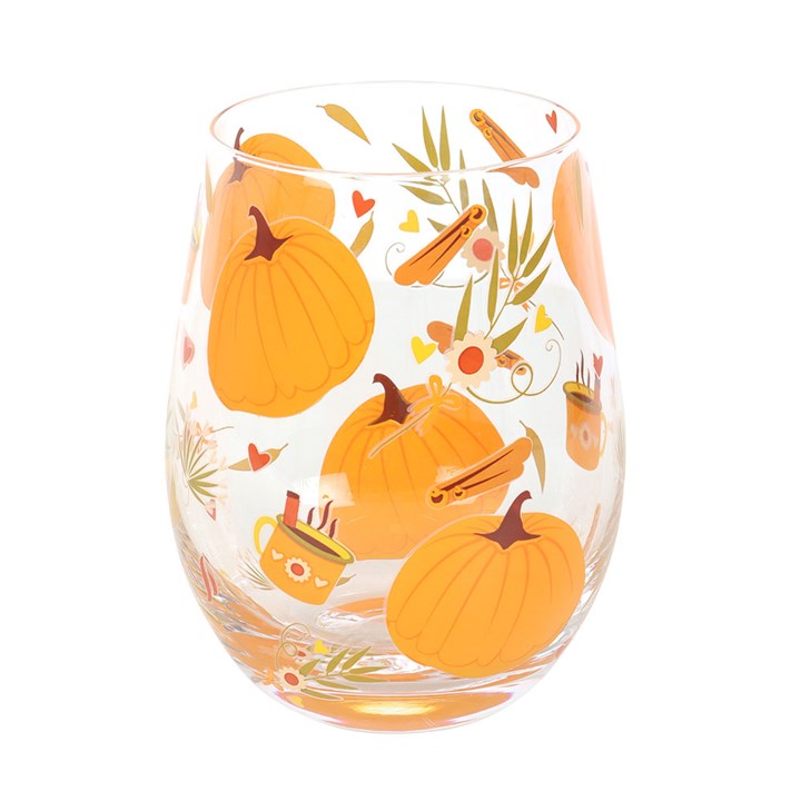 CLEARANCE Autumn Days Pumpkin Print Stemless Glass Tumbler