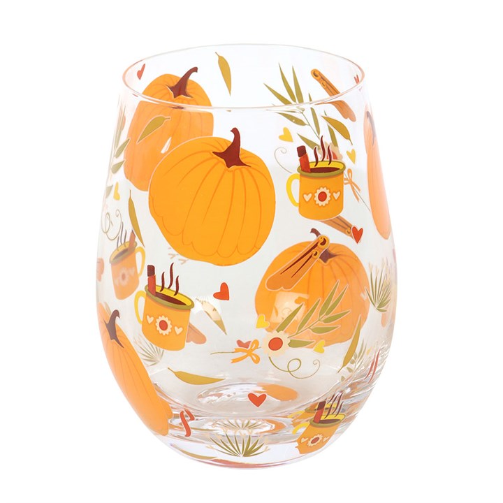 CLEARANCE Autumn Days Pumpkin Print Stemless Glass Tumbler