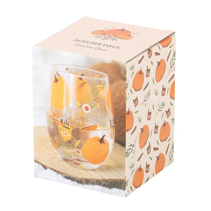 CLEARANCE Autumn Days Pumpkin Print Stemless Glass Tumbler