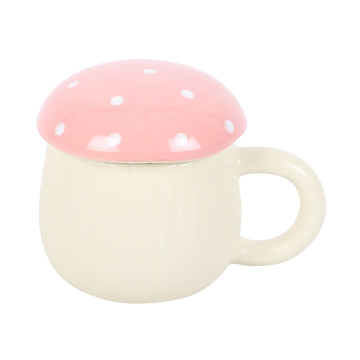 Pink Mushroom Lidded Ceramic Mug