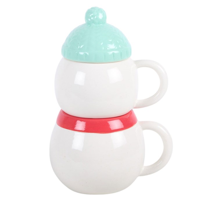 Set of 2 Winter Snowman Ceramic Stacking Mug