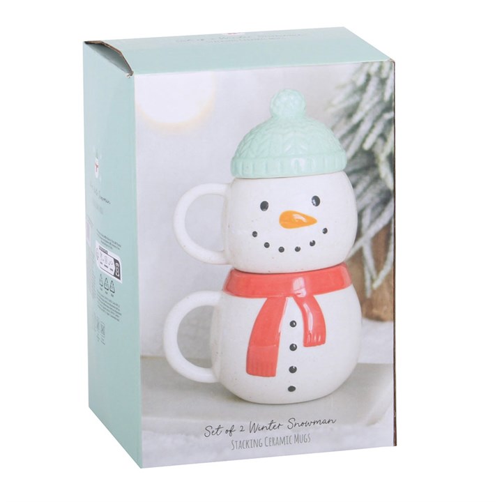 Set of 2 Winter Snowman Ceramic Stacking Mug
