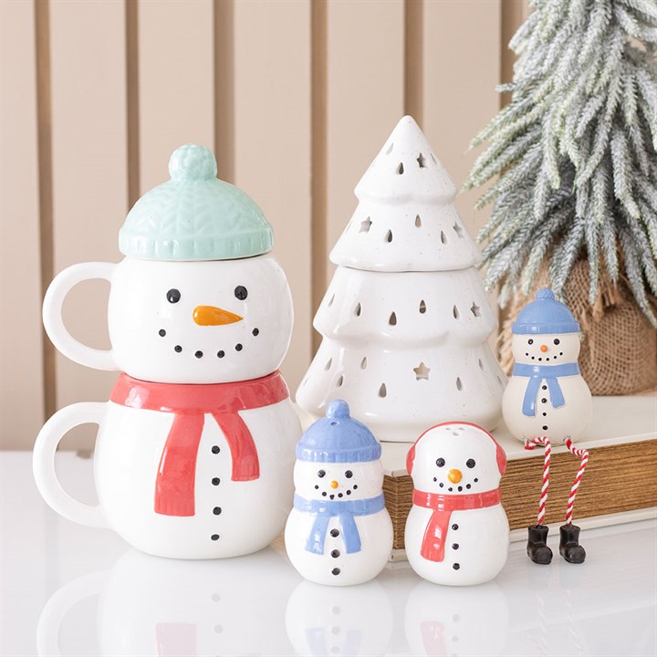 Set of 2 Winter Snowman Ceramic Stacking Mug