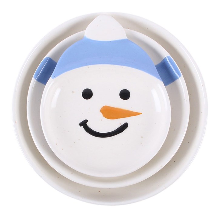 Set of 3 Winter Snowman Ceramic Stacking Bowls