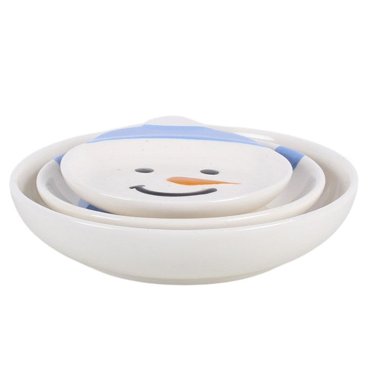Set of 3 Winter Snowman Ceramic Stacking Bowls