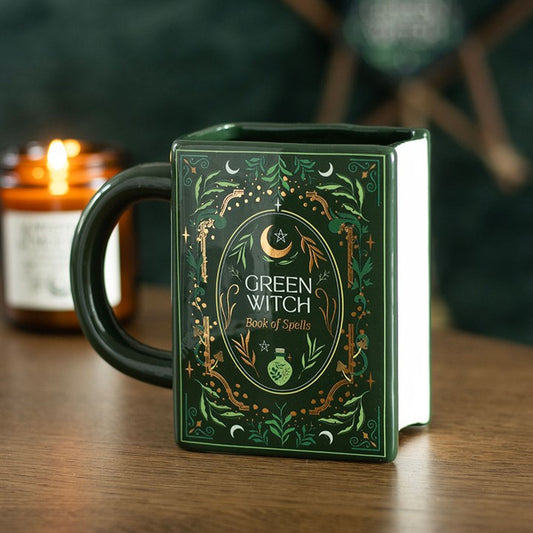 Green Witch Book Shaped Ceramic Mug