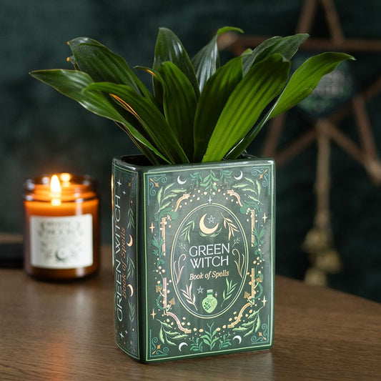 Green Witch Ceramic Book Shaped Flower Vase