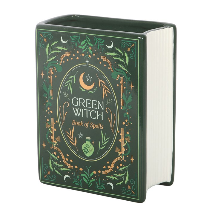 Green Witch Ceramic Book Shaped Flower Vase