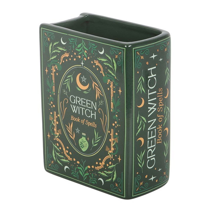 Green Witch Ceramic Book Shaped Flower Vase
