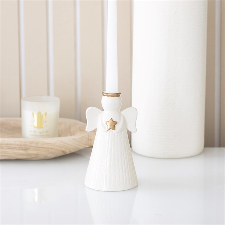 Star Angel Ceramic Taper Candle Holder
