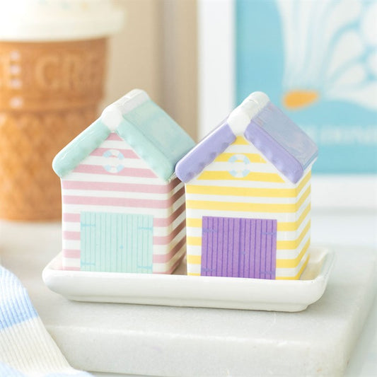 Pastel Beach Hut Ceramic Salt and Pepper Shakers