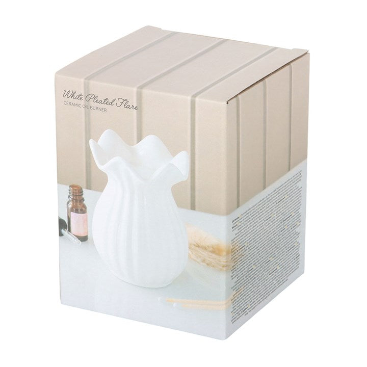 White Pleated Flare Ceramic Wax Warmer