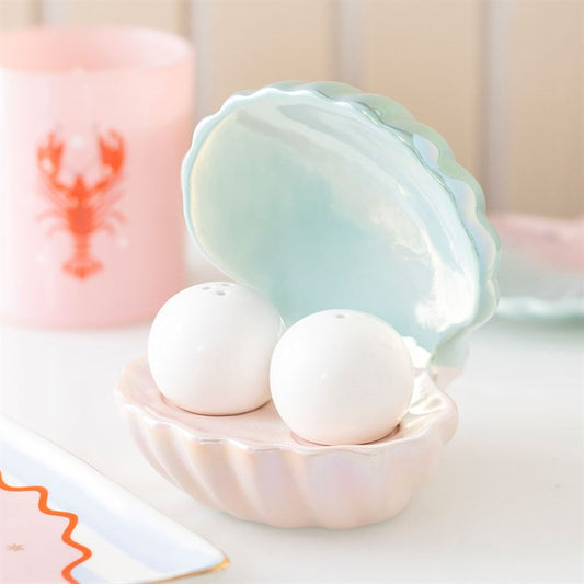 Clam Shell Ceramic Salt and Pepper Shakers