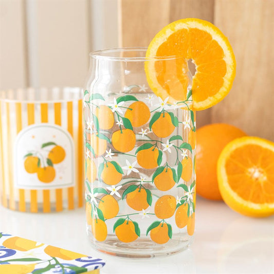 Orange Print Can Style Drinking Glass Tumbler