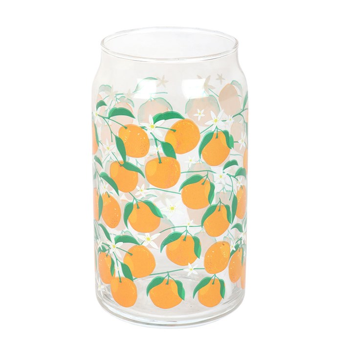 Orange Print Can Style Drinking Glass Tumbler