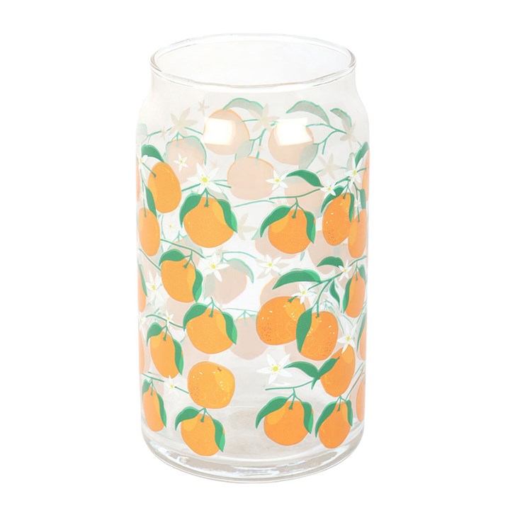 Orange Print Can Style Drinking Glass Tumbler