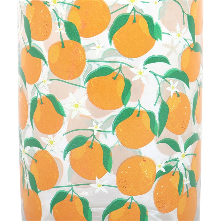 Orange Print Can Style Drinking Glass Tumbler
