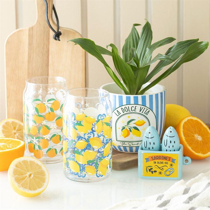 Orange Print Can Style Drinking Glass Tumbler