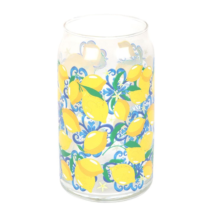Lemon Print Can Style Drinking Glass Tumbler