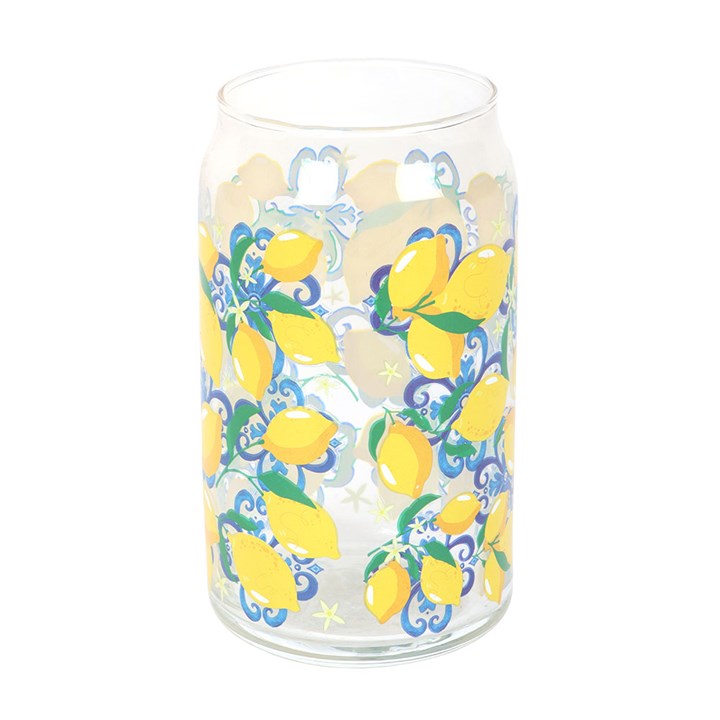 Lemon Print Can Style Drinking Glass Tumbler