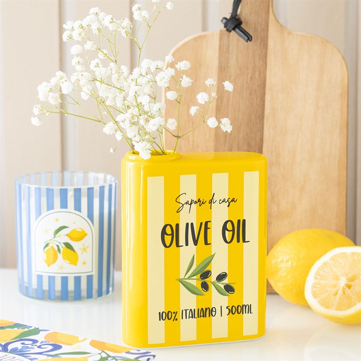 CLEARANCE Yellow Olive Oil Tin Shaped Ceramic Vase