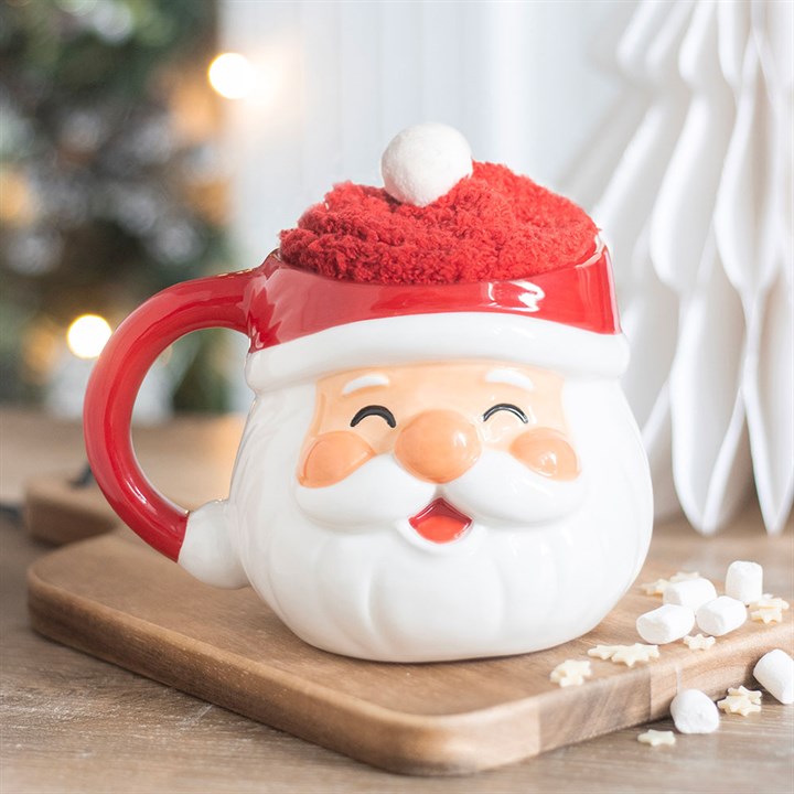 Jolly Santa Christmas Ceramic Mug and Socks Set