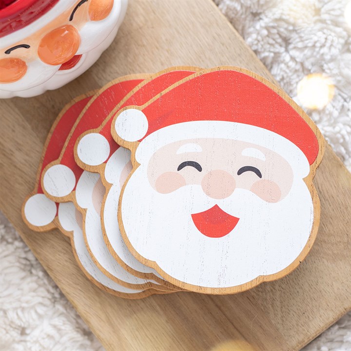 Jolly Santa Christmas Wooden Coaster Set of 4