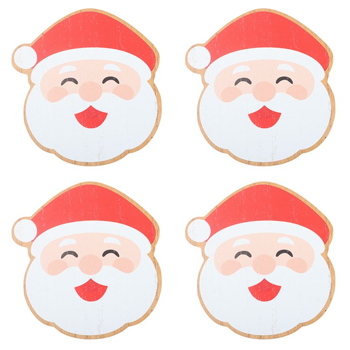 Jolly Santa Christmas Wooden Coaster Set of 4