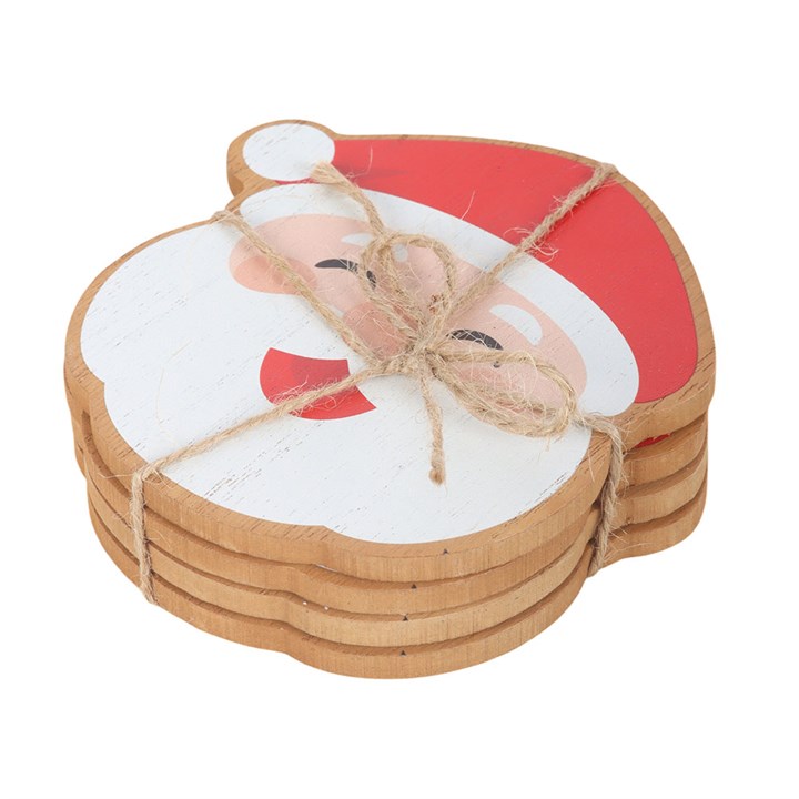 Jolly Santa Christmas Wooden Coaster Set of 4