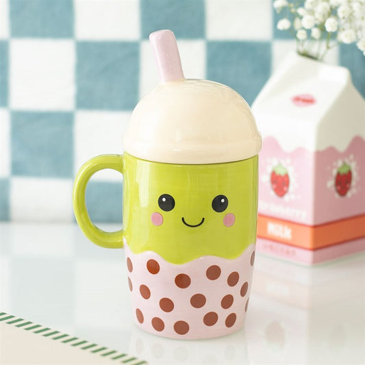 Kawaii Bubble Tea Ceramic Lidded Mug