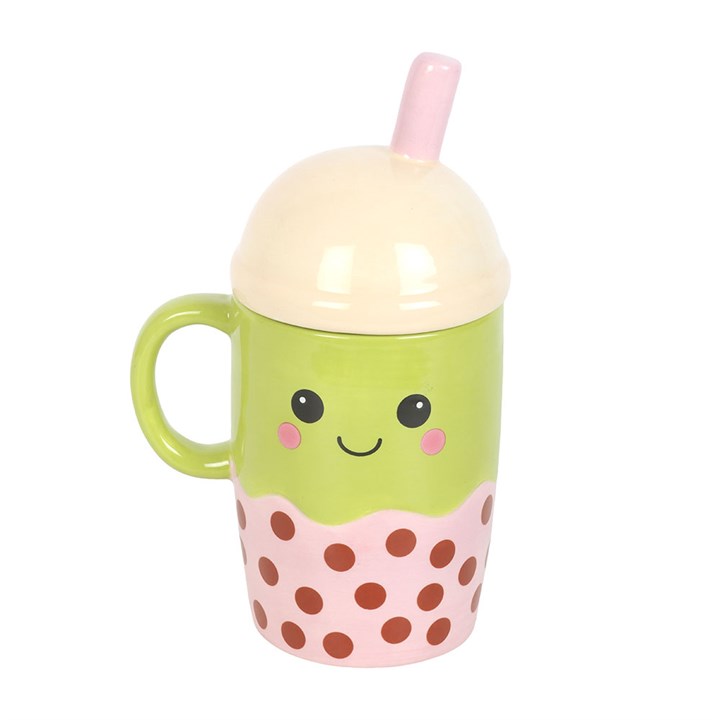 Kawaii Bubble Tea Ceramic Lidded Mug
