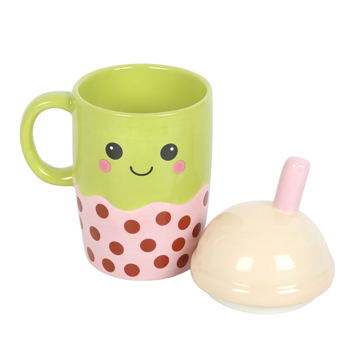 Kawaii Bubble Tea Ceramic Lidded Mug
