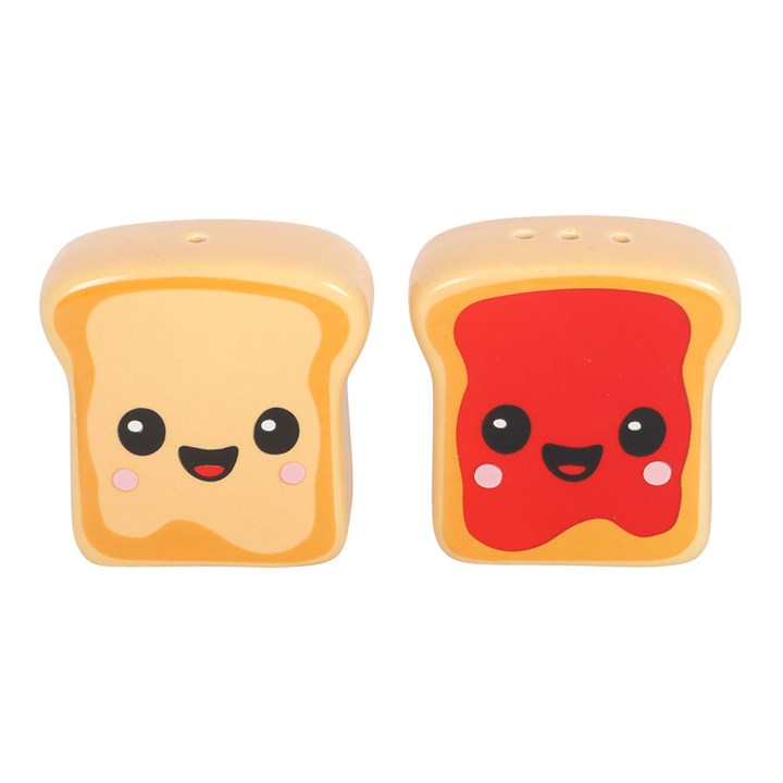 Kawaii Ceramic Toast Salt & Pepper Shakers in Toaster Holder