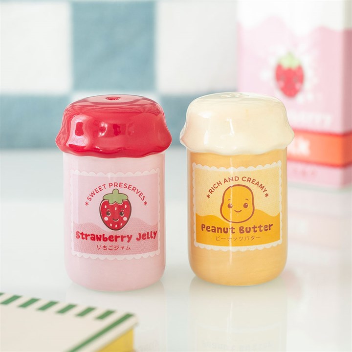 Kawaii Peanut Butter & Jelly Jar Ceramic Salt & Pepper Shakers