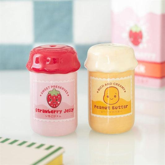 Kawaii Peanut Butter & Jelly Jar Ceramic Salt & Pepper Shakers
