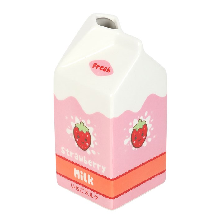 Kawaii Strawberry Milk Carton Ceramic Flower Vase